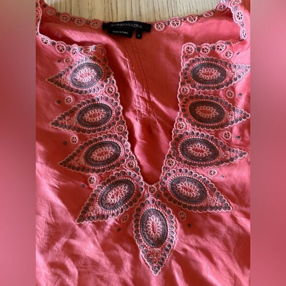 BCBG Max Azria coral silk embroidered tunic with bell sleeves - small - Picture 4 of 9
